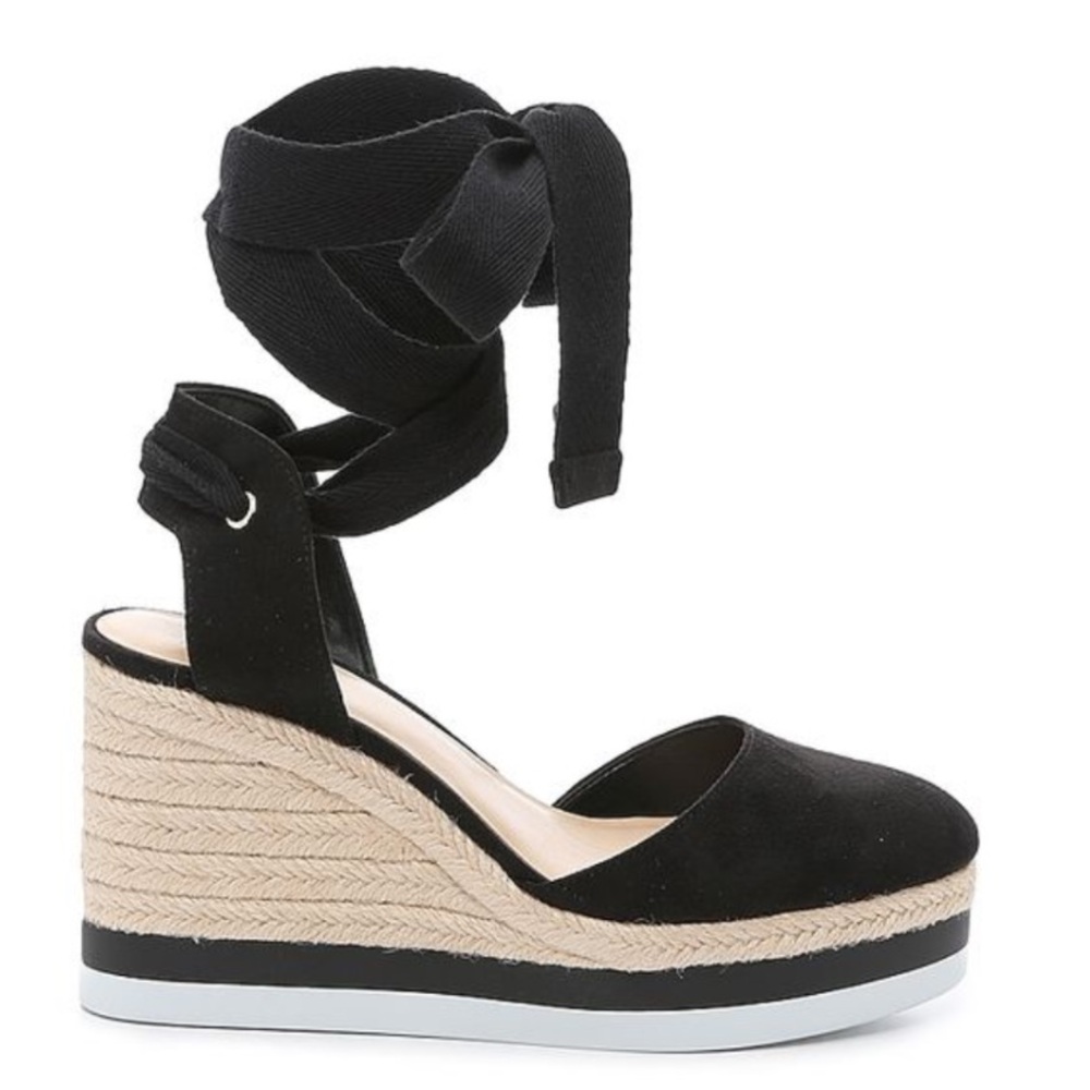 Jennifer Lopez J Lo black platform espadrilles with black ties size 7.5